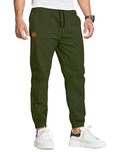 Image of JustSun Mens Casual Chinos Trousers Joggers Elasticated Waist Trousers for Men Cotton Pants Gym Sports Tracksuit Bottoms Drawstring Sweatpants with Pockets Green XL