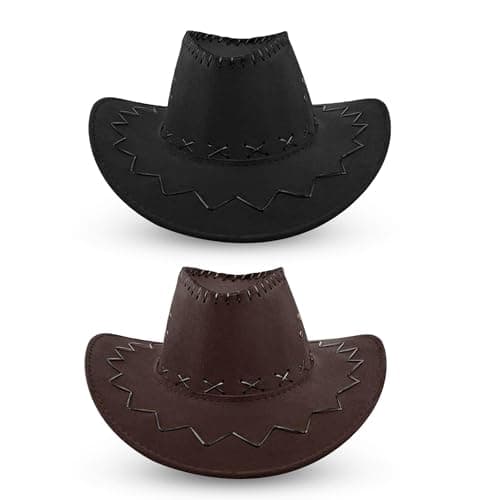 Image of WickedFun Texan Cowboy Hat for Men and Women – Unisex Adult Brown & Black 2 Pack Cowgirl Hat Fancy Dress Party Accessory, WD-3036BR-HT0538, HT1693