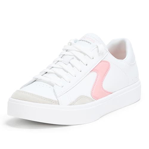 Image of Skechers Women's Eden Lx Slick Talk Sneaker, White/Pink Duraleather/Gray Trim, 6 UK