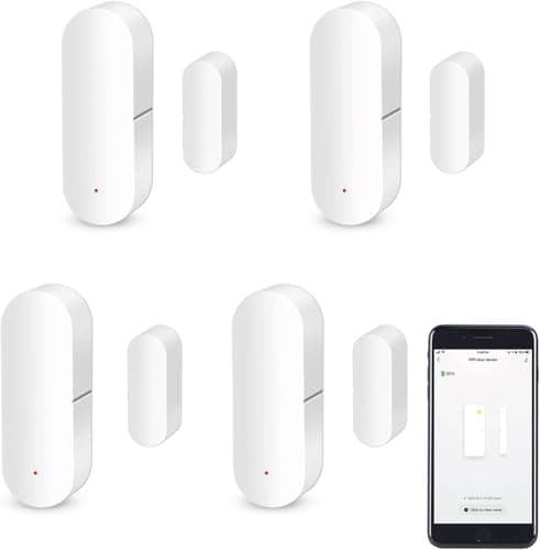 Image of WiFi Door Sensor, Intelligent Window Contact Sensor, Wireless Window Door Sensor Alarm, Compatible with Alexa and Google Assistant, No Hub Required, Batteries Included.4 Pack