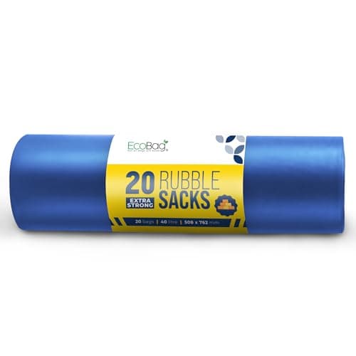 Image of EcoBag 20 Pack Blue Rubble Bags - 40L - 100 Microns - Recyclable Heavy Duty Bin Bags - Leak Resistant Rubble Sacks for Garden, Builders, Caterers, Kitchen, DIY (508 x 762mm)