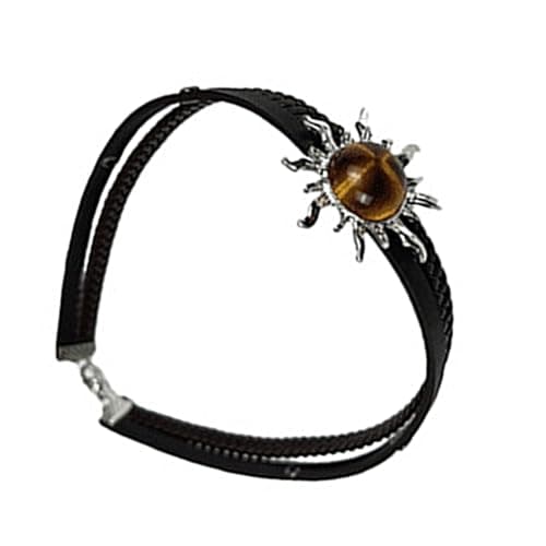 Image of TERNCOEW Unique Sun Pendant Necklace Brown Leather Collarbone Chain Adjustable Length Neckchain Accessory for Casual Outfits