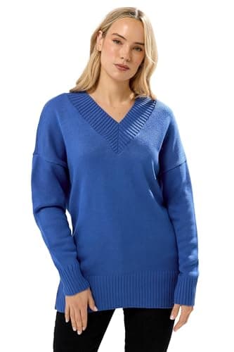 Image of Long Tall Sally - LTS Tall Blue Knitted V-Neck Jumper - Women's