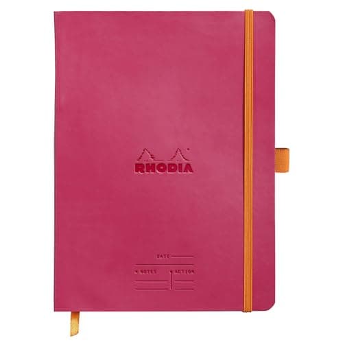 Image of RHODIA 117792C - Raspberry Meeting Flexible Notebook - A5+|Pre-Printed Date/Notes/Action160 Detachable Pages - 90g Clairefontaine Paper - Bookmark, Pencil Holder - Faux Leather Cover - Rhodiarama