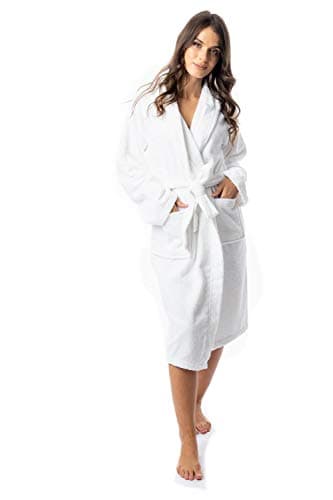 Image of Daisy Dreamer Womens Robe Luxury Terry Towelling 100% Cotton Dressing Gown Bathrobe Highly Absorbent Ladies Hooded Bath Wrap, White 12-14