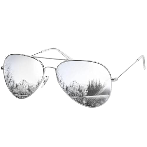 Image of KANASTAL Silver Sunglasses Mens Mirrored Womens Polarised Mirror Oversized Classic Retro UV400 Protection Metal Outdoor Summer Casual - Silver Lens
