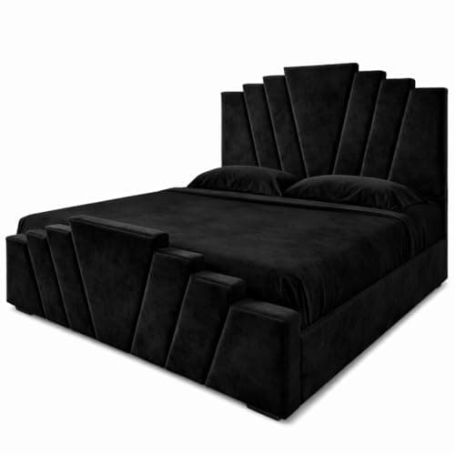 Image of Atomic Sleep Luxury Panel Ottoman Storage Bed Frame with Gas Lift | Plush Velvet | Single, Small Double, Double, King & Super King | Handmade in the UK (Black Plush, 5FT-King Size)