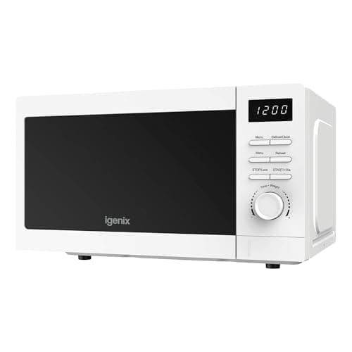 Image of Igenix 20L 800W White Digital Microwave – 8 Auto Cook Programmes, 5 Power Levels, Defrost Setting, 60-Min Timer, Push Button Door, 255mm Turntable – IGMS02080W
