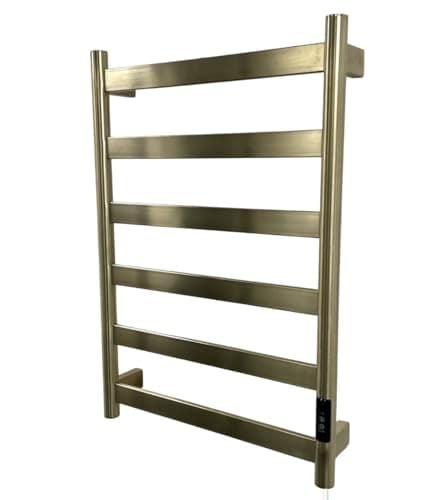 Image of Manissa FALA Electric Brushed Brass Towel Rail Flat Tube 700mm High Stainless Steel Finish Energy Efficient Bathroom Towel Radiator (500mm W x 700mm H)