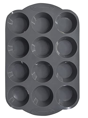 Image of EATO Muffin Tray 12 Cup Silicone Yorkshire Pudding Tray, Muffin tin, Non-Stick Muffin Cupcake Tin for Muffins Cupcakes or Yorkshire Puddings, Bakeware 33 x 22 x 3 cm (Grey)