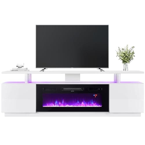 Image of INMOZATA Electric Fire, Entertainment Center Console Table with Fireplace, 12Colors Realistic Flame Effect & 12Colors Moon Lights, Remote Control&Overheat Protection, 36" Fireplace, for 78" TV, White