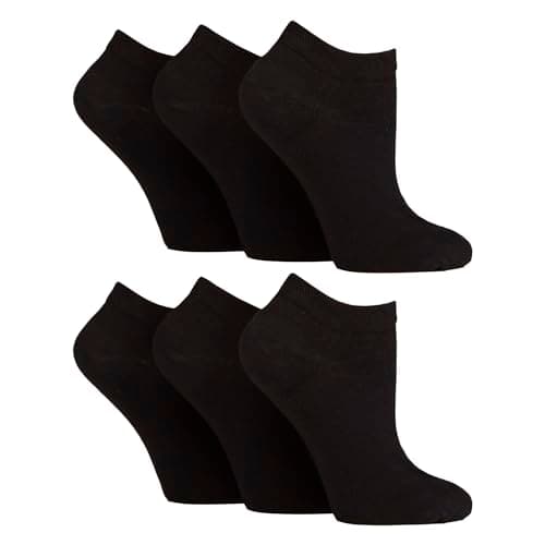 Image of Gentle Grip - 6 Pairs Diabetic Trainer Socks for Women | Non Elastic Soft Top Extra Wide Ankle Socks (4-8, Black)