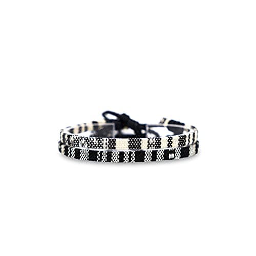 Image of Made by Nami Surfer Beach Bracelet Set Men & Women - 2x Braided Boho Summer Bracelets - Handmade Festival Jewellery - Waterproof & Adjustable - Ethnic Hippie Style (Black & White (U))