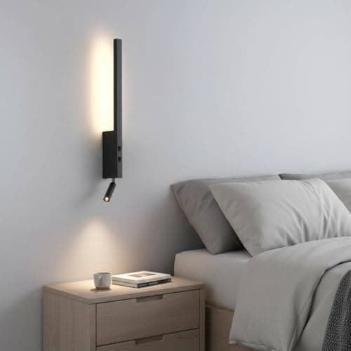 Image of 5W Black LED Bedside Wall Light with 3W Adjustable Reading Light, 500 lm + 120 Lumen, 3000K Warm White, Dual Switches, 30° Beam Angle, Integrated Osram/CREE LEDs, IP20