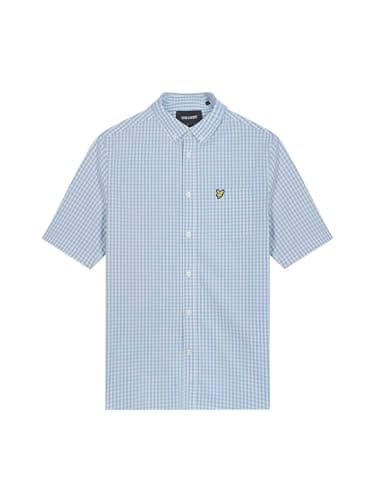 Image of Lyle & Scott Short Sleeve Slim Fit Gingham Shirt Light Blue/White S