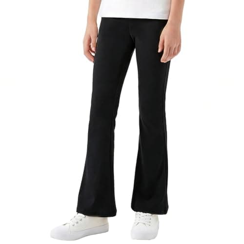 Image of JinBei Girls Flared Leggings Cotton Kids Stretchy School Trousers Elastic Waistband Bell Bottoms Bootcut Pants Lightweight Wide Leg Legging Yogapants Black for Dance Casual Sports, 11-12 Years