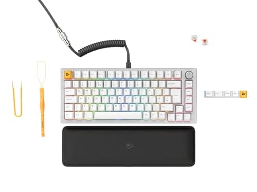Image of GLORIOUS Gaming GMMK PRO 75% - Modular Mechanical Gaming Keyboard, TKL Size, 1.5kg Frame, Customisable, Fox Switches, Coiled Cable, Wrist Rest, White PBT Keycaps, RGB - English QWERTY Layout - White