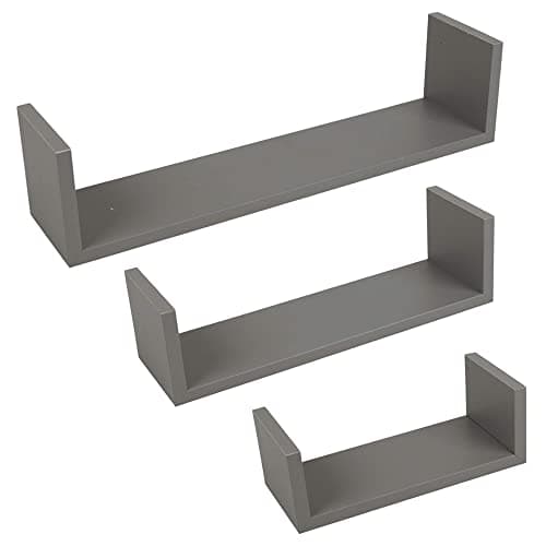 Image of Urbn-Living Set Of 3 U Shaped Floating Wooden Wall Mounting Shelf Display Unit (Grey)
