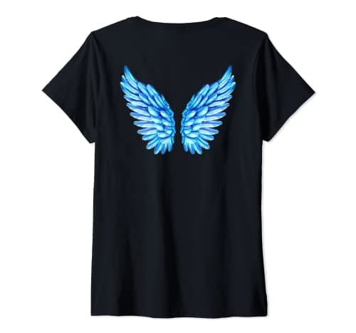 Image of Womens Angel Wings on Back V-Neck T-Shirt