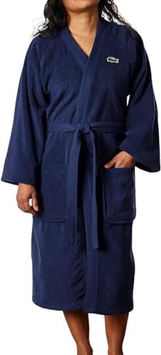 Image of Lacoste Classic Pique 100% Cotton Bath Robe for Men & Women, One Size Fits Most, Black Iris