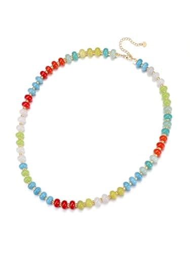 Image of Jovivi Womens Healing Crystal Colorful Gemstone Beaded Choker Necklace for Women Ladies,Boho Rainbow Stone Bead Necklace Summer Beach Jewellery Gifts for Women Girls Her Mum Birthday
