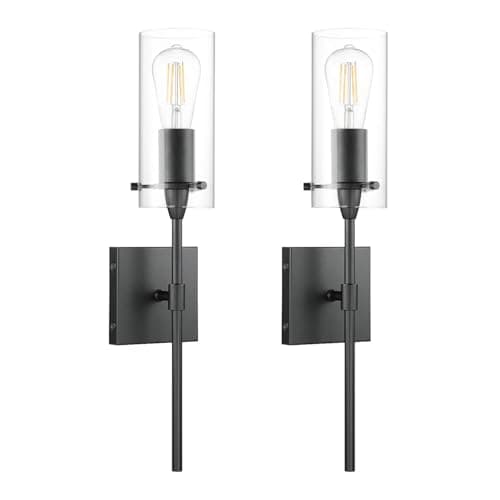 Image of XiNBEi Black Wall Lights Set of 2, Modern Vintage Bathroom Sconce Indoor Wall Lamps for Bath Bedroom Hallway Kitchen & Living Room NL-W1301-2MB