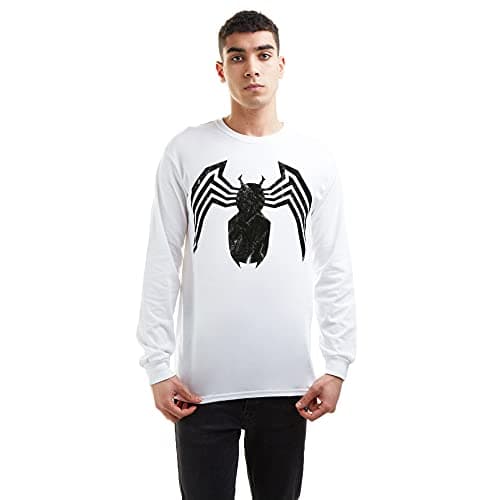 Image of Marvel Men's Avengers Venom Emblem Regular Fit Crew Neck Long Sleeve Long Sleeve Top, White (White White), XX-Large (Manufacturer Size:XX-Large)