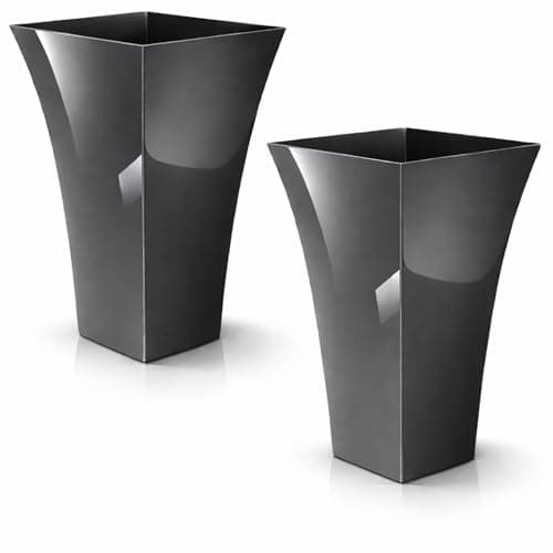 Image of Medium Square Milano Plastic Gloss Planters, Set of 2 - DARK GREY Colour - Dimensions: 37cm (H) x 24cm (W) x 24cm (D).