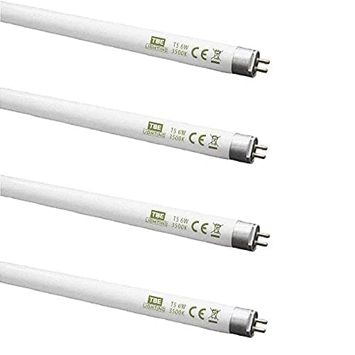 Image of TBE Lighting T5 6w Fluorescent Tube Lamps 225mm - CFL Bulbs - G5 2-Pin Base Fittings - T5 High Efficiency Lamps, Cool White 3500K (4-Pack)