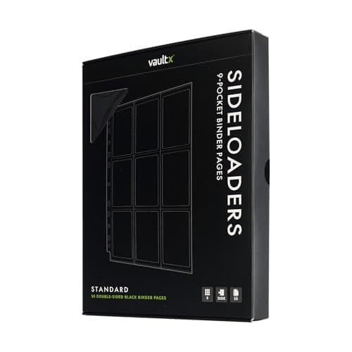 Image of Vault X 9 Pocket Sideloading Pages for 3 Ring Binder (50 Pack) 900 Cards, Double-Sided A4, Storage for Trading Cards (Black)