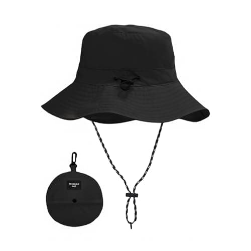 Image of Waterproof Bucket Hat for Men and Women, Foldable Boonie Sun Hat with Wide Brim, UPF 50+ UV, Adjustable Chin Strap, Quick Dry Rain Hat for Fishing, Hiking, Camping, Travel and Outdoor Use (Black)