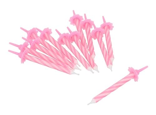Image of Henbrandt Pack of 24 Pink Party Candles with Candle Holders, Pink Spiral Celebration Candles for Birthday Cakes Baby Showers for Girls and Anniversary Decorations