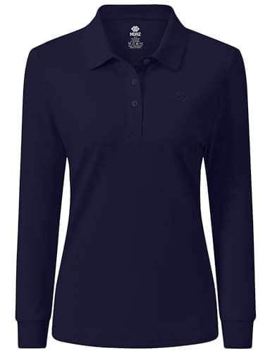 Image of MoFiz Women's Long Sleeve Polo Shirts Lady-fit Golf Tennis Top Cotton Casual Work Golf Gym Active Sport Shirt with Buttons Navy Size US L