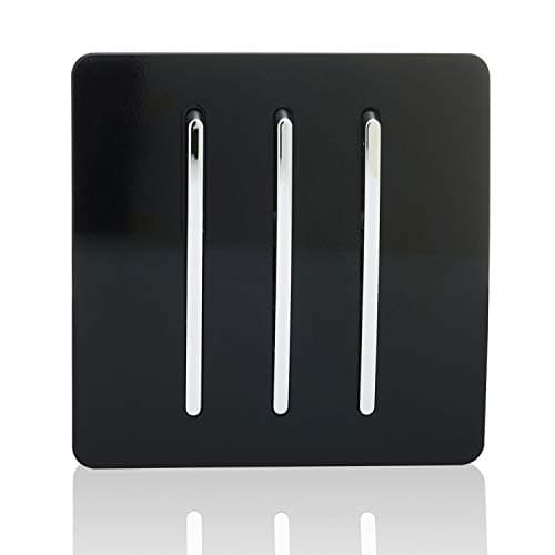Image of Trendi 3 Gang 2 way 240V Screwless Raised Front Plate Plastic Artistic Modern Glossy 10 Amp Chrome Rocker Triple Electrical Wall Light Switch Piano Black - ART-SS6BK