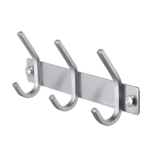 Image of KES Coat Hooks Wall Mounted 3 Hooks, SUS304 Stainless Steel Silver Coat Rack for Wall, Heavy Duty Door Hooks Screw in for Bathroom and Kitchen, Brushed Finish AH203H3-2