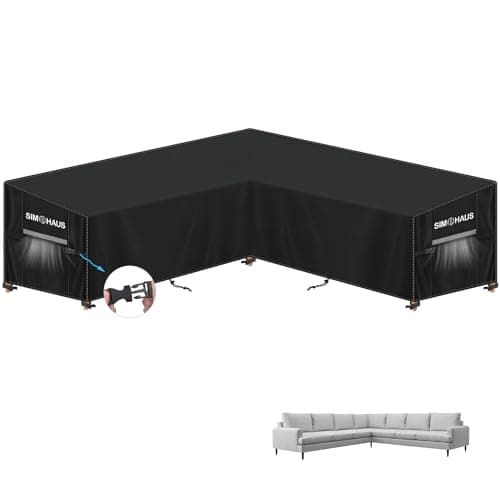 Image of SIMPHAUS V Shape Garden Furniture Covers Heavy Duty Garden Corner Sofa Covers Waterproof V-Shaped Couch Protector Outdoor Sofa Cover Windproof Anti-UV 420D Oxford Fabric 315x315x99x80/60cm