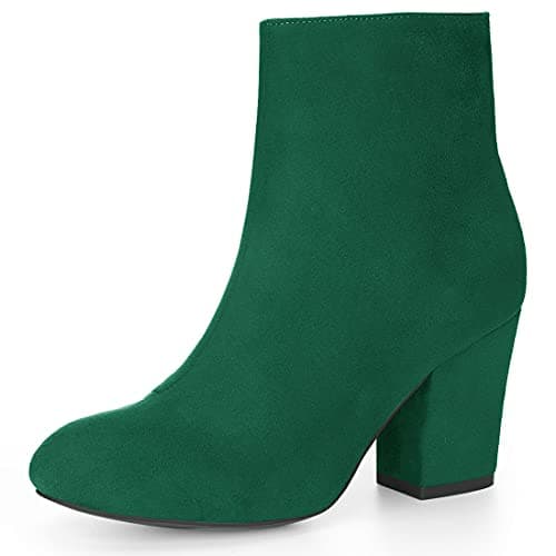 Image of Allegra K Women Round Toe Side Zipper Block Heel Ankle Boots Emerald Green 6 UK/Label Size 8 US