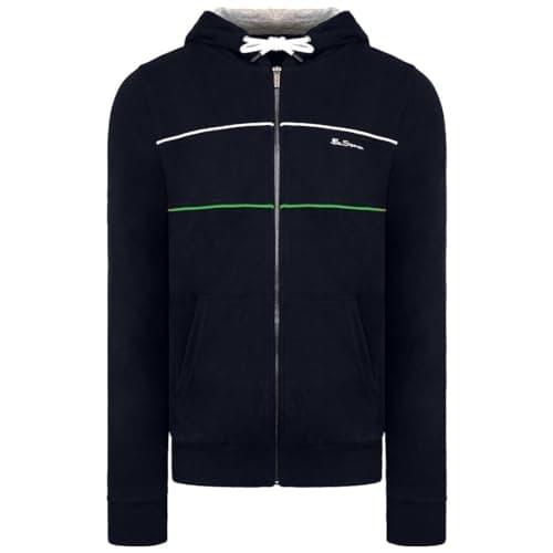 Image of Ben Sherman Long Sleeve Zip Up Navy Blue Mens Hooded Track Jacket 0065216 Navy