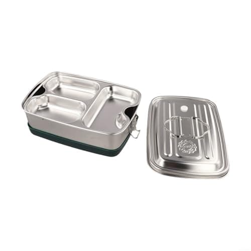 Image of Stainless Steel Box Double Layer Lunch For Tin with Divider, Leak Proof Food Container, Reusable Meal Prep Box for Office School, Metal Lunchbox With Divider, Portable Dinnerware(3 Compartment)
