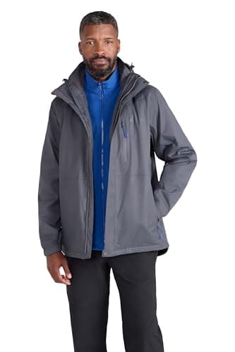 Image of Mountain Warehouse Bracken Extreme Mens 3 in 1 Waterproof Jacket – Adjustable Mens Coat, Warm Rain Jacket, Headphone Compatible Outerwear – Spring Summer, Camping Alloy Grey L