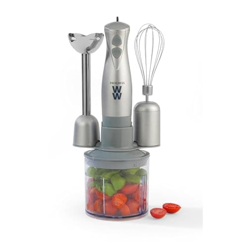 Image of Progress by WW EK5247WW 3-in-1 Blender Set, Whisk, Blend, Chop, Attachments Included, 500 ml Chopping Bowl, 2 Speeds, Stainless Steel Blades, Easy to Use, Soups, Smoothies, Whisk Eggs, 350 W, Silver
