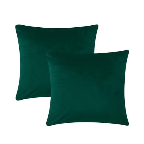 Image of AMEHA Decorative Cushion Covers 45 x 45 cm 2 Pack Emerald/Green Velvet Square Throw Pillow Cases for Sofa Bed Couch Living Room with Invisible Zipper (18x18 Inch)