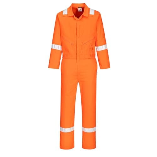 Image of Portwest C814 Iona Lightweight Reflective Cotton Coverall with Pockets - Safety Boiler Suit Workwear Overalls, Orange, L