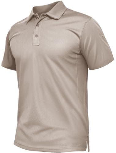 Image of TACVASEN Polo Golf Shirts for Men Lightweight Short Sleeve Polo Tops Summer Quick Dry Polo Hiking Camping Shirts Khaki,L