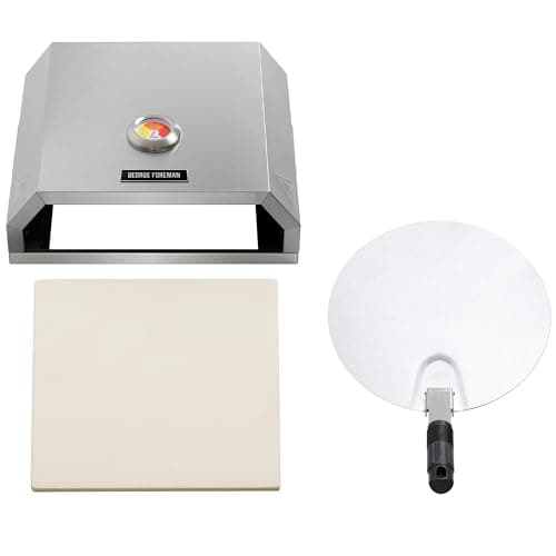 Image of George Foreman Pizza Oven 12" BBQ Grill Top with Paddle, Suitable on Charcoal and Gas BBQs, Ceramic Pizza Stone, Foldable Pizza Paddle, Enamelled Base, Stainless Steel, GFPO1SSPC