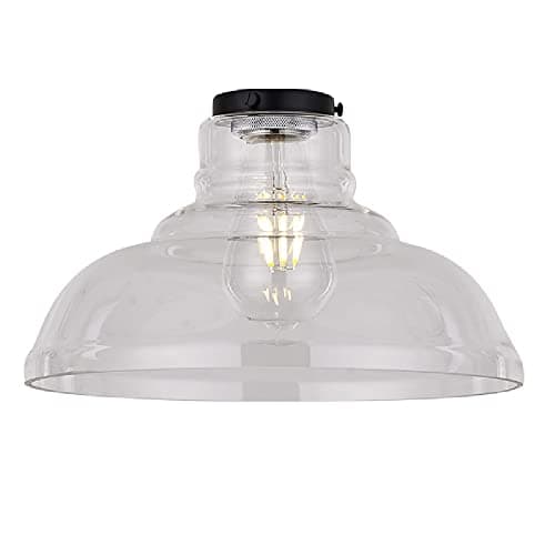 Image of Britalia Clear Shallow Dome Glass Vintage Easy Fit Pendant Light Shade | 28cm Diameter | Black Metal Top Cap | None Electric Retro Ceiling Light | Fits E27 ES Lampholders