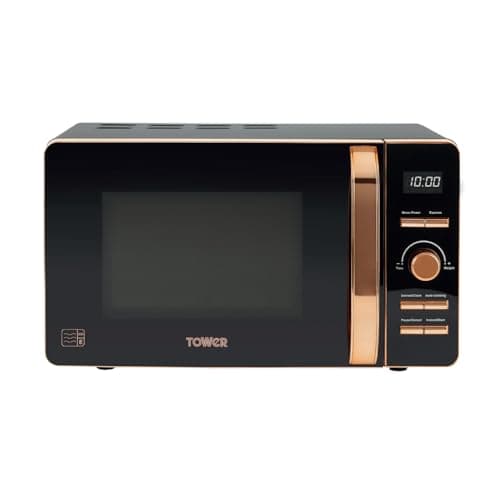 Image of Tower Digital Microwave with 60-Minute Timer and 8 Autocook Settings, 20L, 800W Black and Rose Gold, T24021