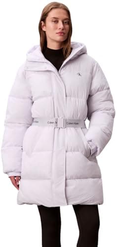 Image of Calvin Klein Women’s Belted Mid Weight Long Down Coat, Purple (Lacey Lilac), M