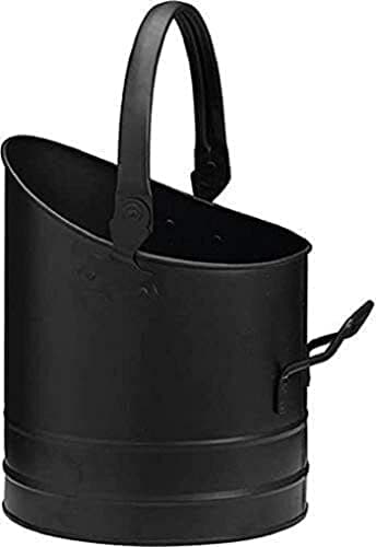Image of Fireside Black Iron Coal Bucket Coal Hod Shuttle Log Fireplace Wood Ash Storage UK (Round Black Coal Bucket)