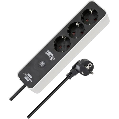Image of Brennenstuhl Connect Ecolor WiFi Power Strip WS EC0102/Intelligent 3-Way Junction Box (2.4GHz WiFi, Compatible with Alexa and Google Assistant, Free App, 1.5 m Cable) White/Black